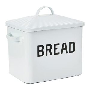 creative co-op farmhouse enameled metal bread box with “bread” message, white