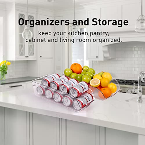 Joyswaet Refrigerator Organizer Bins Soda Can 0rganizer for Refrigerator Clear Refrigerator Organizer Bins Drink Holder Storage & Dispenser Bin for Pantry Fridge Freezer Cabinets Cupboard Kitchen