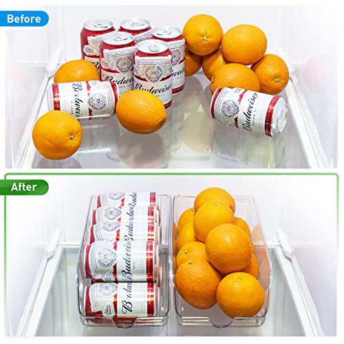 Joyswaet Refrigerator Organizer Bins Soda Can 0rganizer for Refrigerator Clear Refrigerator Organizer Bins Drink Holder Storage & Dispenser Bin for Pantry Fridge Freezer Cabinets Cupboard Kitchen