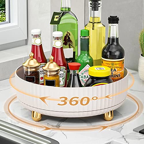 CESTATIVO Lazy Susan, Makeup Perfume Organizer, Rotating Turntable Organizer for Cabinet, Bathroom Vanity Tray Organizer with Large Capacity, White