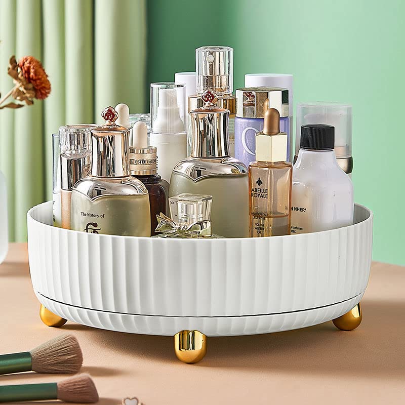 CESTATIVO Lazy Susan, Makeup Perfume Organizer, Rotating Turntable Organizer for Cabinet, Bathroom Vanity Tray Organizer with Large Capacity, White