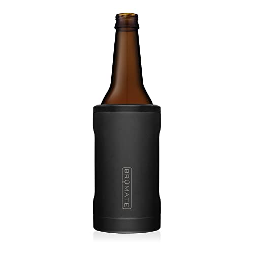 BrüMate Hopsulator Bott'l Insulated Bottle Cooler for Standard 12oz Glass Bottles | Glass Bottle Coozie Insulated Stainless Steel Drink Holder for Beer and Soda (Matte Black)