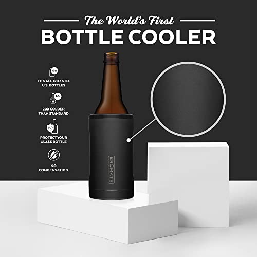 BrüMate Hopsulator Bott'l Insulated Bottle Cooler for Standard 12oz Glass Bottles | Glass Bottle Coozie Insulated Stainless Steel Drink Holder for Beer and Soda (Matte Black)