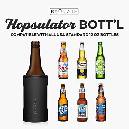 BrüMate Hopsulator Bott'l Insulated Bottle Cooler for Standard 12oz Glass Bottles | Glass Bottle Coozie Insulated Stainless Steel Drink Holder for Beer and Soda (Matte Black)