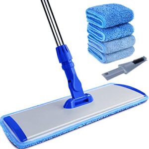bonpally 18″ microfiber mop floor cleaning system, flat mop for hardwood floors, professional commercial mop, wet and dust mop with extendable handle, 4 reusable mop pads, household cleaning tools