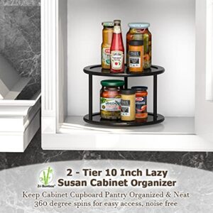 Lazy Susan Spice Rack Organizer - 2 Tier Bamboo Wooden Turntable for Cabinet,10 Inch Black
