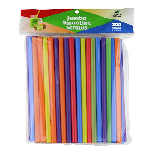 [200 Pack] Jumbo Smoothie Straws - 8.5" High Assorted Colors Milkshake Straws