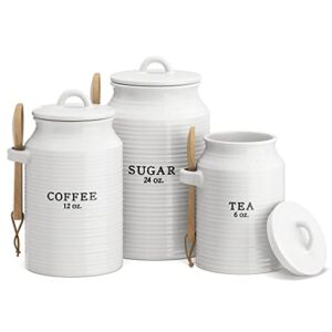 barnyard designs canister sets for kitchen counter, ceramic canister set, decorative kitchen canisters, coffee tea sugar container set, rustic farmhouse canisters ceramic jar, white, set of 3