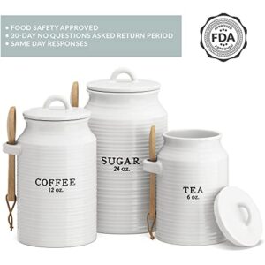 Barnyard Designs Canister Sets for Kitchen Counter, Ceramic Canister Set, Decorative Kitchen Canisters, Coffee Tea Sugar Container Set, Rustic Farmhouse Canisters Ceramic Jar, White, Set of 3