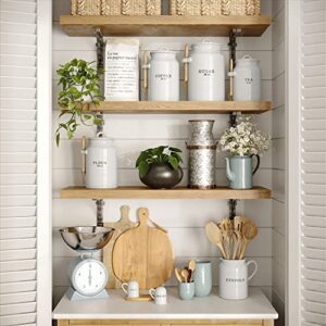 Barnyard Designs Canister Sets for Kitchen Counter, Ceramic Canister Set, Decorative Kitchen Canisters, Coffee Tea Sugar Container Set, Rustic Farmhouse Canisters Ceramic Jar, White, Set of 3