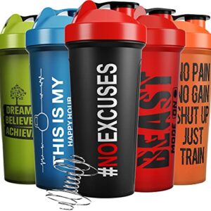 jeela sports [5 pack protein shaker bottles for protein mixes -24 oz- dishwasher safe shaker cups for protein shakes – shaker cup for blender protein shaker bottle for shakes protein shake blender