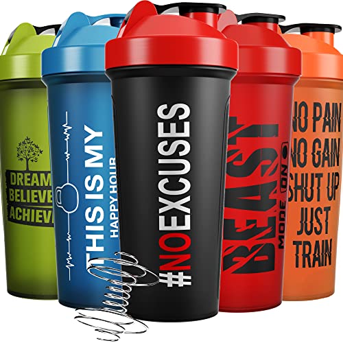 JEELA SPORTS [5 PACK Protein Shaker Bottles for Protein Mixes -24 OZ- Dishwasher Safe Shaker Cups for Protein Shakes - Shaker Cup for Blender Protein Shaker Bottle for Shakes Protein Shake Blender