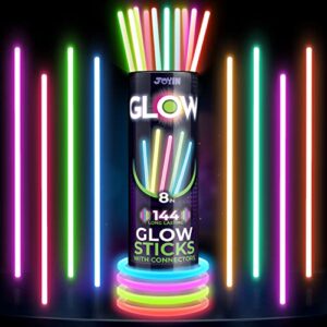 JOYIN 144 Pcs Glow Sticks Bulk 8" Glowsticks, Glow Stick Bracelets Necklaces, Glow in the Dark Neon Party Supplies, Easter, Christmas, Halloween Party Supplies Pack, Football Party Supplies