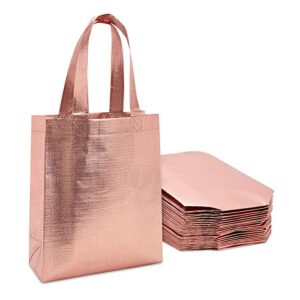 sparkle and bash non woven reusable tote bags, rose gold gift bags with handles (10×8 in, 20 pack)