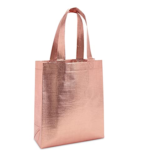 Sparkle and Bash Non Woven Reusable Tote Bags, Rose Gold Gift Bags with Handles (10x8 In, 20 Pack)