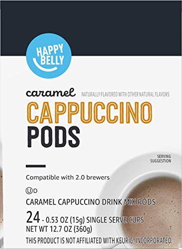 Amazon Brand - Happy Belly Cappuccino Coffee Pods Compatible with 2.0 K-Cup Brewers, Caramel Flavored, 24 Count