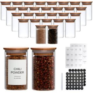 encheng glass spice jars with bamboo lids,3 oz glass seasoning container with labels,clear 30 pack small glass jars for kitchen,spice,herb,sugar