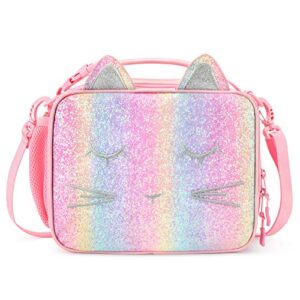 mibasies cat insulated lunch box for girls kids rainbow bag for school