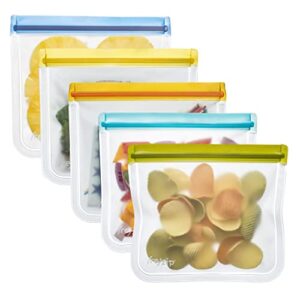 rezip lay-flat lunch reusable bpa-free food grade storage bag 5-pack, leakproof, freezer safe, dishwasher safe, travel friendly, (5) lunch / sandwich bags (3.5-cup/28-ounce), (multicolor)