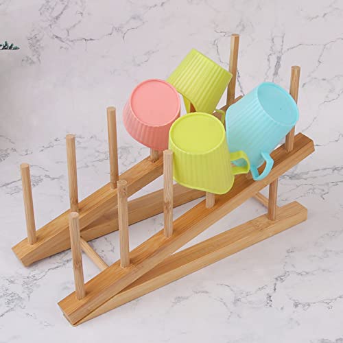 Yesland 3 Packs Wooden Dish Rack, Bamboo Plate Bottle Drying Rack with Wooden Mallet Plate Rack for Water Bottles, Cups, Pan Lids, Dinner Plates - Brown