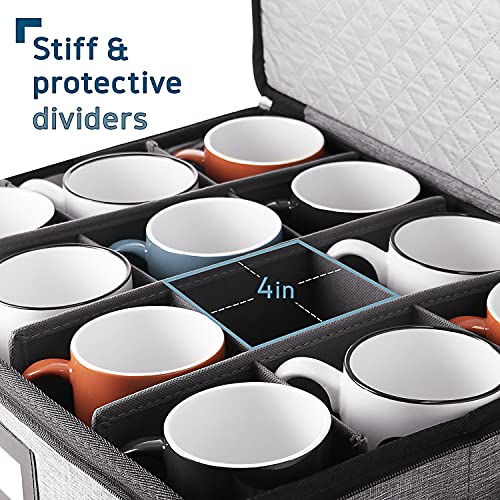 Mug Storage, Stackable Coffee Cup Storage Organizer for a Set of 12 - Padded Mug Storage Box with Dividers, China Storage Containers Hard Shell with Handles & Zippers for Easy Storage & Transport