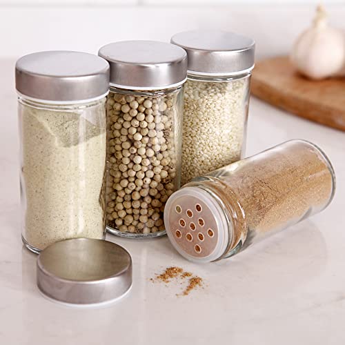 Tianifa 2 Pcs Glass Spice Jars/Bottles - 3oz Empty Round Spice Containers with Airtight Metal Caps with Shaker Lids (2, clear)