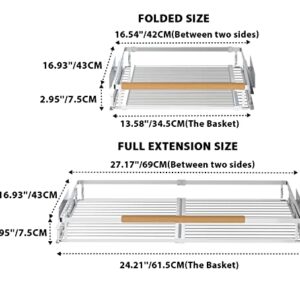 WEJIPP Expendable Pull Out Cabinet Organizer Slide Out Kitchen Cabinet Storage Shelves Heavy Duty Stainless Steel Shelf Holder for Under Sink Pantry Closet Under Cabinet, 2 Packs