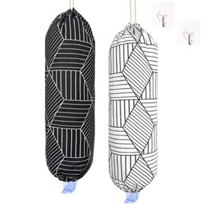 2pcs plastic bag holder, large grocery bags holders, 22×9 in wall mount plastic bag organizer for home, office, kitchen, warehouse (black, white)