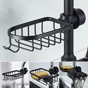 wingsight kitchen faucet sponge holder sink caddy organizer over faucet hanging faucet drain rack for sink organizer (black-normal)