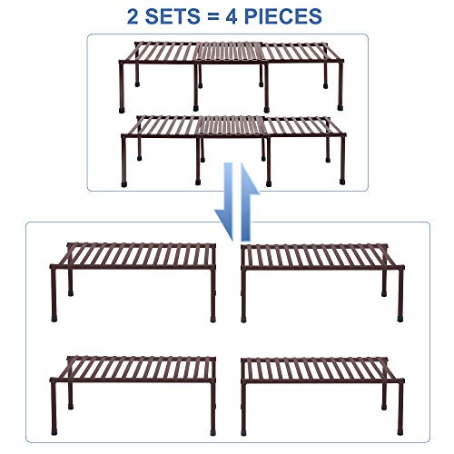 STORAGE MANIAC Set of 4 Kitchen Rack, Expandable Kitchen Storage Rack, Kitchen Shelf Organizer Rack, Adjustable Kitchen Bakers Rack, Kitchen Organization Shelf Rack for Cabinet, Bathroom, Bronze