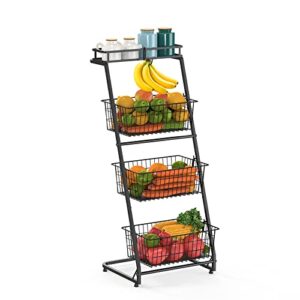 auledio 4-tier fruit vegetables basket bowl storage holder with banana hanger , black