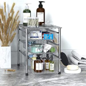 Simple Houseware Stackable 3 Tier Sliding Basket Organizer Drawer, Chrome