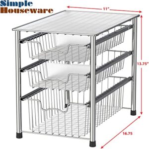 Simple Houseware Stackable 3 Tier Sliding Basket Organizer Drawer, Chrome