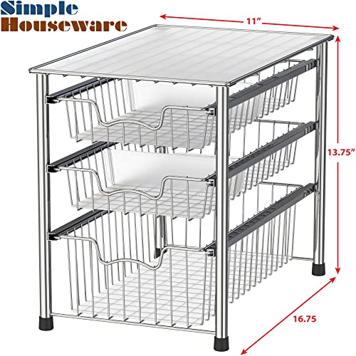 Simple Houseware Stackable 3 Tier Sliding Basket Organizer Drawer, Chrome