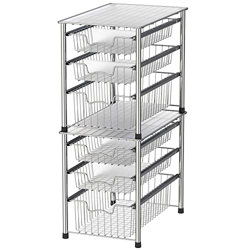 Simple Houseware Stackable 3 Tier Sliding Basket Organizer Drawer, Chrome