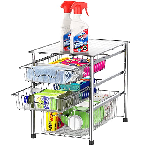 Simple Houseware Stackable 3 Tier Sliding Basket Organizer Drawer, Chrome