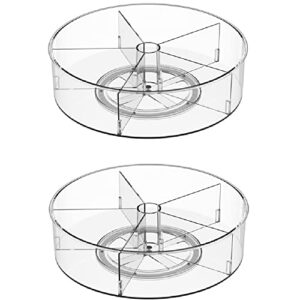 slideep lazy susan plastic turntable divided spinner for kitchen cabinet, pantry, fridge, cupboard, counter organizing fully rotating organizer for food, spices, and condiments, 11.5″ clear – 2 pack