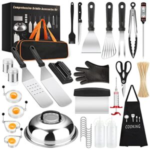 griddle accessories kit, 135 pcs griddle grill tools set for blackstone and camp chef, professional grill bbq spatula set with basting cover, spatula, scraper, bottle, tongs, egg ring