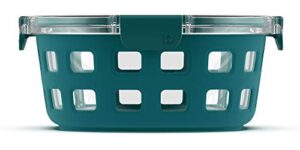ello 153-0841-039-6 duraglass rounds glass food storage containers-meal prep bowls with silicone sleeve and airtight lids, 7 cup, teal