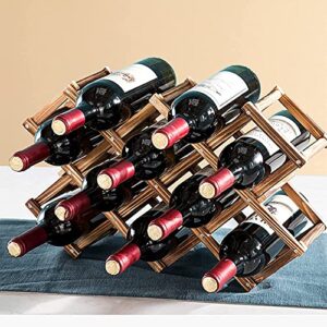 tonlea 10 bottles wooden wine rack, foldable wine racks for countertop, wine bottle holder for table cabinets, wine storage rack display shelves for kitchen, home, bar, pantry(dark espresso color)