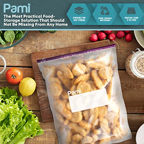 PAMI Jumbo Food Storage Slider 2.5 Gallon Bags [10-Pieces] - Leakproof Ziplock Bags With Expandable Bottom- Food-Safe Zipper Bags With Freshness Lock & Write-On Label- Reusable Large Sandwich Bags