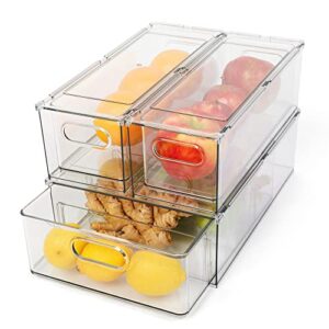 jra products pack of 3 fridge organizer with pull-out drawers large stackable refrigerator organizer bins set with handles clear pantry storage bins for kitchen, freezer, and cabinet