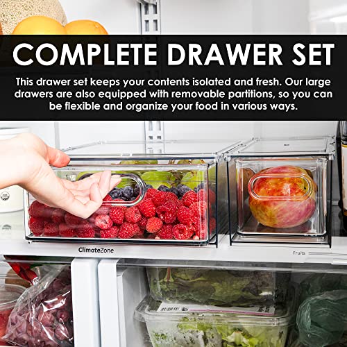 JRA products Pack of 3 Fridge Organizer with Pull-out Drawers Large Stackable Refrigerator Organizer Bins Set with Handles Clear Pantry Storage Bins for Kitchen, Freezer, and Cabinet