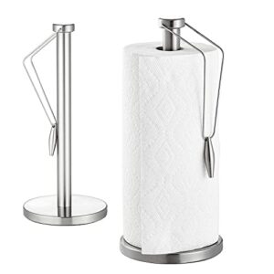 azugo standing paper towel holder countertop, weighted base easy to tear paper towel dispenser fits for kitchen bathroom paper towel holder