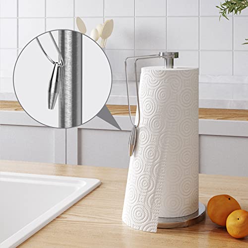 aZugo Standing Paper Towel Holder Countertop, Weighted Base Easy to Tear Paper Towel Dispenser Fits for Kitchen Bathroom Paper Towel Holder