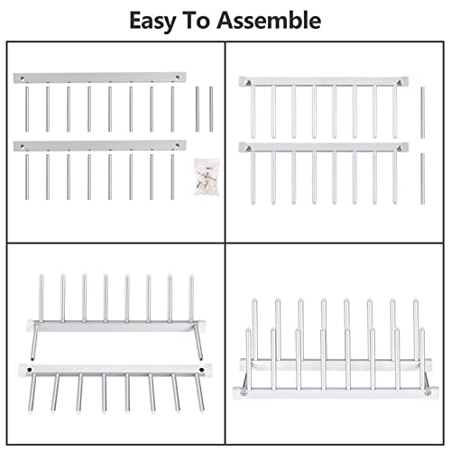 Aluminum Dish Plates Holder, Pot Lid Holder Organizer Bowl Cup Book Cutting Board, Drying Rack Stand Drainer Storage Holder, Rust Proof Organizer of Kitchen Cabinet (Silver)