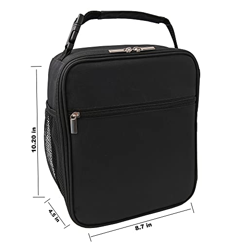 Lunch Bag For Women & Men, Reusable Insulated Cooler Lunch Bag,Durable Spacious And Easy To Clean Lunch Bag,Leakproof Portable Lunch Box With Pocket And Clip On Handle,For Office Work School (Black)