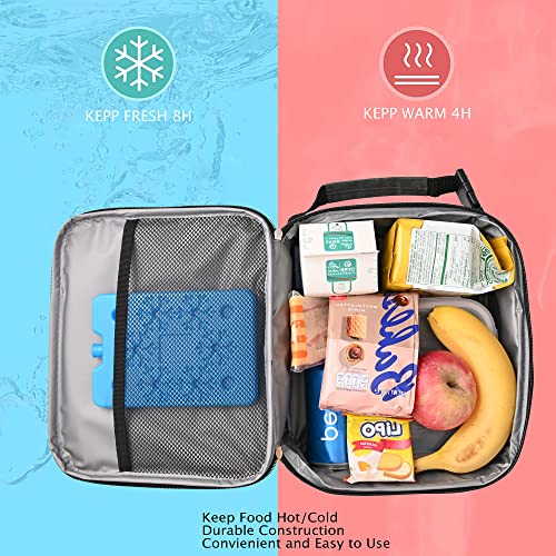 Lunch Bag For Women & Men, Reusable Insulated Cooler Lunch Bag,Durable Spacious And Easy To Clean Lunch Bag,Leakproof Portable Lunch Box With Pocket And Clip On Handle,For Office Work School (Black)