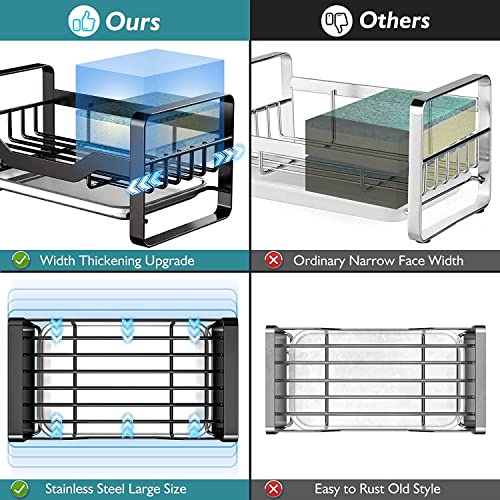 Utobao Kitchen Sink Caddy Sponge Holder, Kitchen Caddy 304 Stainless Steel Soap Holder for Kitchen Sink, Kitchen Sink Organizer Countertop with Removable Drain Tray-Black