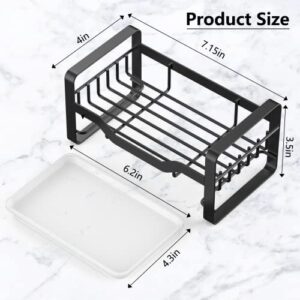 Utobao Kitchen Sink Caddy Sponge Holder, Kitchen Caddy 304 Stainless Steel Soap Holder for Kitchen Sink, Kitchen Sink Organizer Countertop with Removable Drain Tray-Black